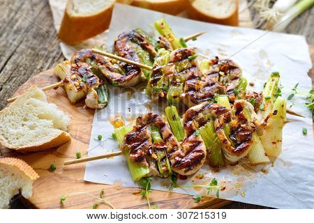 Hot Spanish Pincho Appetizers: Grilled Pork Fillet With Spring Onions