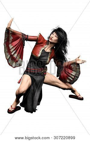 Urban Fantasy Asian Woman Martial Arts, 3d Rendering, 3d Illustration