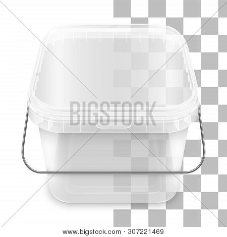 Transparent Square Empty Plastic Bucket With Metallic Handle  For Storage Of Foodstuff, Butter, Pain