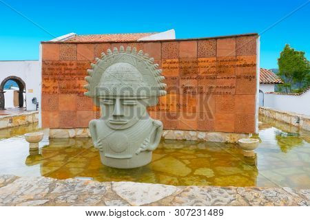 Guatavita,  Colombia June 16 Sculpture Dedicated To Cacique Divinity From Muisca People. It Is Locat