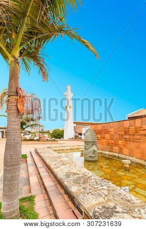 Guatavita,  Colombia June 16 Sculpture Dedicated To Cacique Divinity From Muisca People. It Is Locat
