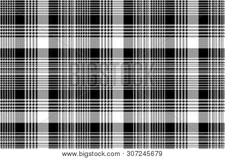 Tartan Plaid Black White Fabric Texture Seamless Pattern. Vector Illustration.