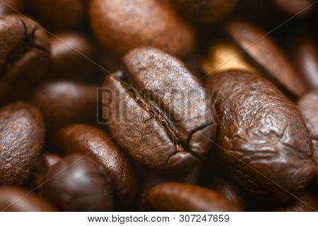 A Lot Of Of Different Kinds Of Coffee Beans. Coffee Background. Roasted Coffee Beans. Close Up.