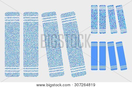 Pixel And Mosaic Books Icons. Vector Icon Of Books Combined With Irregular Spheric Dots. Other Picto