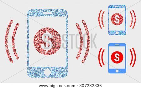 Dot And Mosaic Financial Smartphone Vibration Icons. Vector Icon Of Financial Smartphone Vibration C
