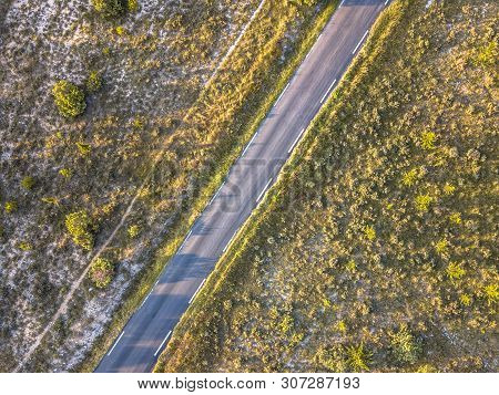 Road Through Barren Landscape In Cevennes Near Ganges, Occitania, France