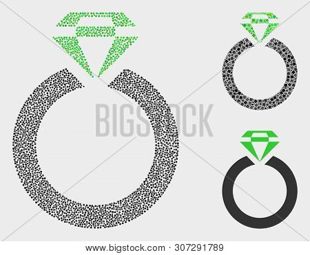 Dotted And Mosaic Jewelry Ring Icons. Vector Icon Of Jewelry Ring Composed Of Scattered Spheric Elem
