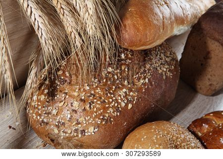 Composition With Loaves Of Bread And Rolls, Different Sorts Of Bread Over