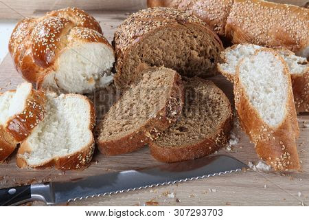 White Loaf Rye Bread And A Loaf With Sliced