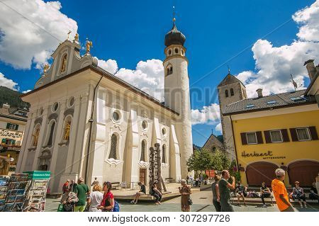 San Candido, Italy - July 17, 2018: Church Of San Michele In The Historic Center Of San Candido In V