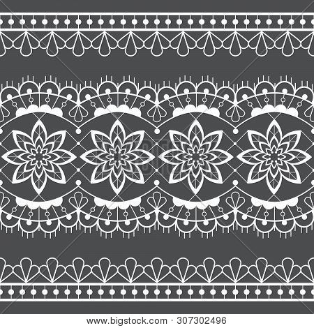 Seamless Lace Vector Design - Detailed Retro Wedding Lace Pattern With Flowers And Swirls, Symmetric