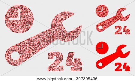 Dotted And Mosaic Nonstop Repair Service Icons. Vector Icon Of Nonstop Repair Service Formed Of Rand