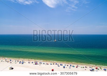 Aerial View Of Gulf Shores, Alabama Beach In Summer 2019