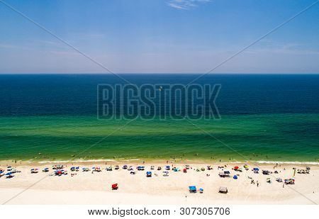 Aerial View Of Gulf Shores, Alabama Beach In Summer 2019