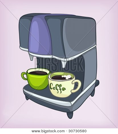 Cartoon casa Appliences Coffee Maker isolato su sfondo bianco. Vector.