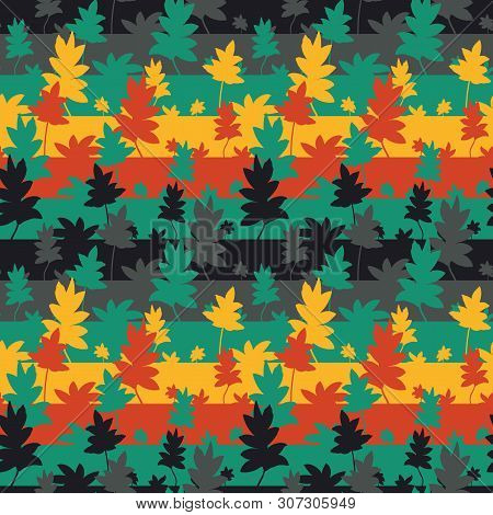 A Seamless Vector Stripes Pattern With Plants And Trees In The Park. Very Colorful Surface Print Des