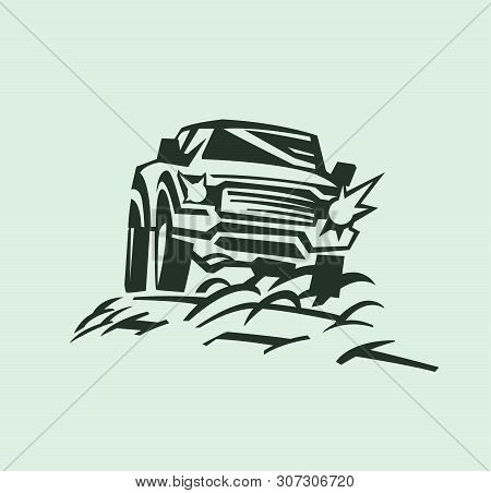 Off-road Car. Off-roading Suv Adventure, Extreme Competition Element For An Emblem And Car Club Desi