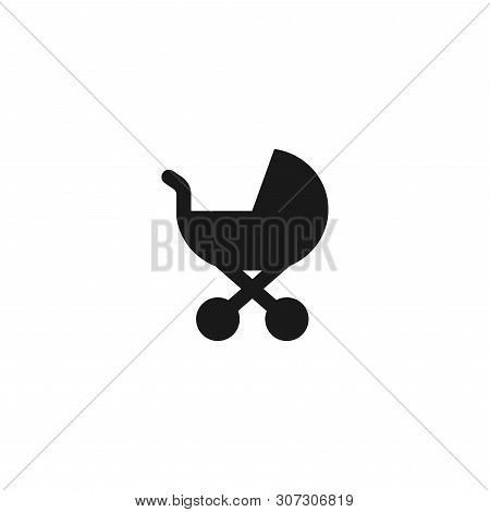 Baby Stroller Black Isolated Sihouete Icon. Baby Pram Glyph Vector Simple Symbol.