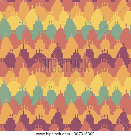 A Seamless Vector Stripes Pattern With Colorful Birthday Cakes. Surface Print Design.