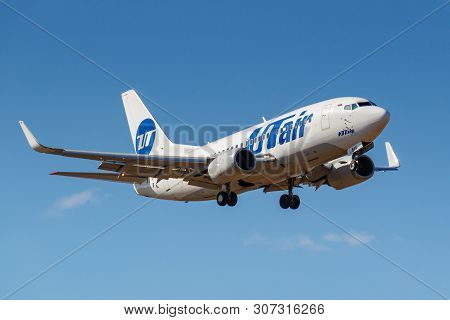 Moscow, Russia - April 03, 2019: Aircraft Boeing 737-524(wl) Vp-byk Of Utair Aviation Going To Landi