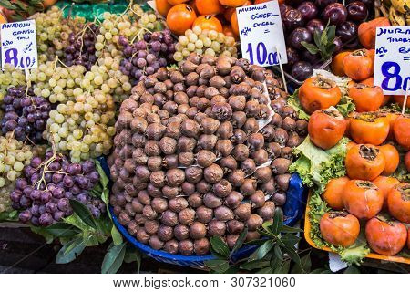 Variuos Fruit Is Sold In Tray At The Street Market