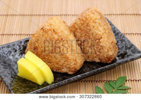 Yakionigiri, Japanese Food, Japanese Rice Ball, Rice Triangle With Soy Sauce
