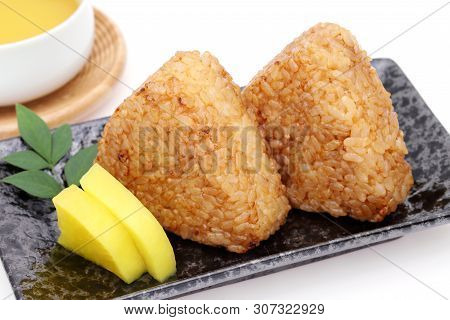Yakionigiri, Japanese Food, Japanese Rice Ball, Rice Triangle With Soy Sauce