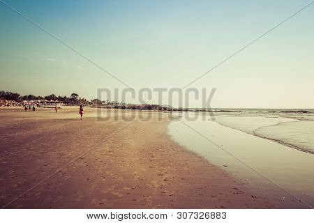 Goa, India - December 20, 2018: View Of The Morjim Beach. Beach Life