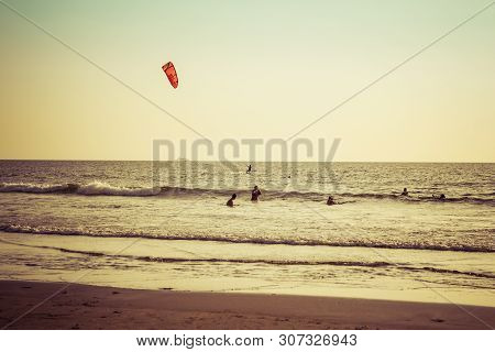 Goa, India - December 20, 2018: View Of The Morjim Beach. Beach Life