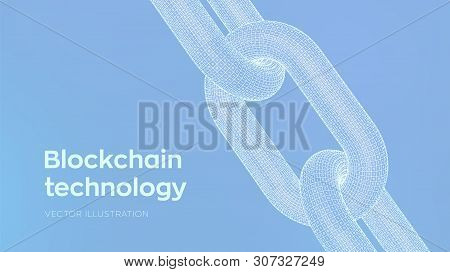 Block Chain. Crypto Currency. Hyperlink Chain. Blockchain Concept. 3d Wireframe Chain With Digital C