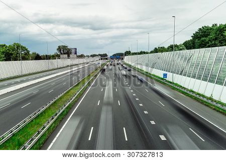 Traffic on the highway, Ring east A10, motion blurred traffic, 06/14/2019 Amsterdam the Netherlands