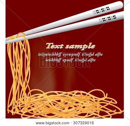Chinese Chopsticks And Egg Noodles On Red Background