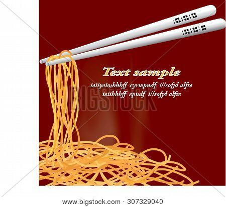 Chinese Chopsticks And Egg Noodles On Red Background