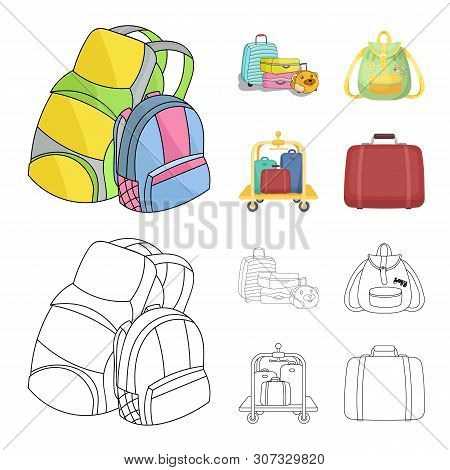 Vector Design Of Backpack And Bag Symbol. Set Of Backpack And School Vector Icon For Stock.