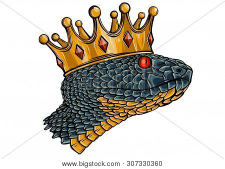 Hand-drawn Vintage Snake With Crown Tattoo Art. Vector Illustration Isolated. Aged Design Linear Sty