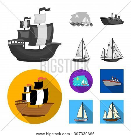 Vector Illustration Of Yacht And Ship Logo. Collection Of Yacht And Cruise Vector Icon For Stock.