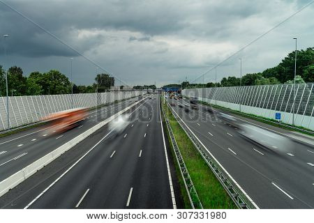 Traffic on the highway, Ring east A10, motion blurred traffic, 06/14/2019 Amsterdam the Netherlands