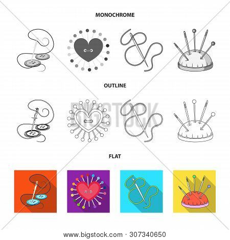 Vector Design Of Pin And Sewing Icon. Set Of Pin And Sketch Stock Symbol For Web.
