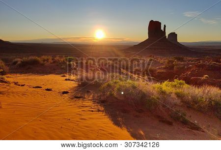 Monument Valley Tribal Park In The Arizona-utah Border, Usa, At Sunrise