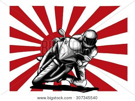 Japanese Motorcycle Yakuza Gangs With Flag Of Rising Sun Vector