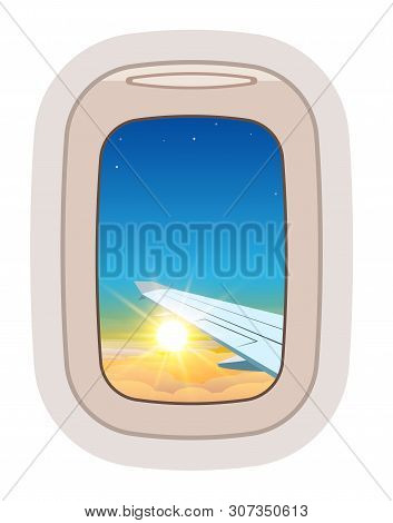 Aairplane Window Vector Traveling By Plane And Porthole View In Flight Illustration Tourism Set Of W