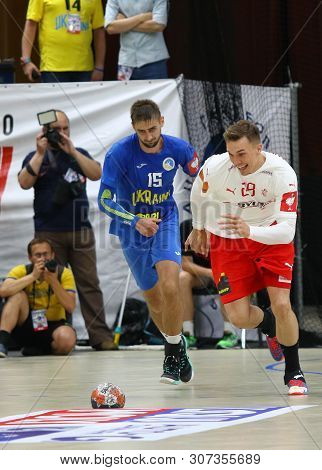 Kyiv, Ukraine - June 12, 2019: Lasse Bredekjaer Andersson Of Denmark (r) Fights For A Ball With Olek