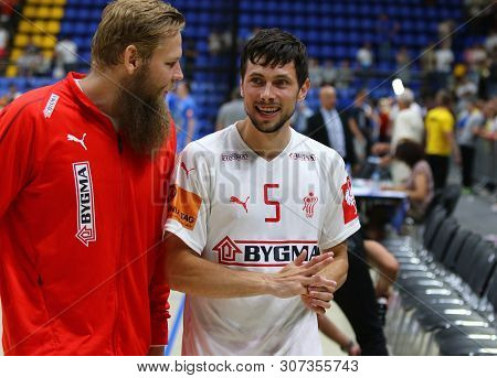 Kyiv, Ukraine - June 12, 2019:handball Players Nikolaj Oris Nielsen And Magnus Grubb Bramming Of Den