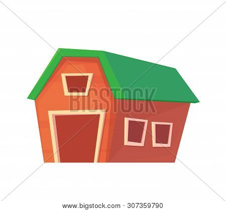 Agriculture. Red Farm Barn Or Ranch Isolated On White.