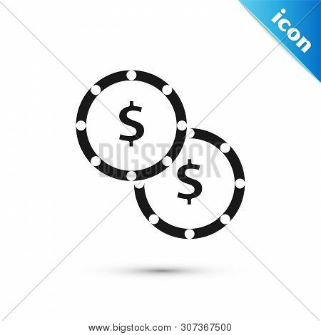Black Coin Money With Dollar Symbol Icon Isolated On White Background. Banking Currency Sign. Cash S