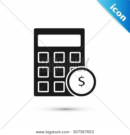 Black Calculator With Dollar Symbol Icon Isolated On White Background. Money Saving Concept. Account