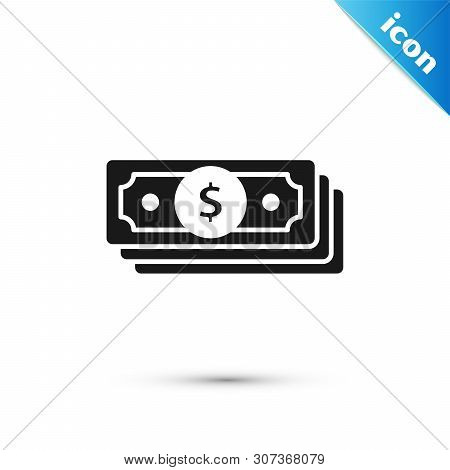 Black Stacks Paper Money Cash Icon Isolated On White Background. Money Banknotes Stacks. Bill Curren