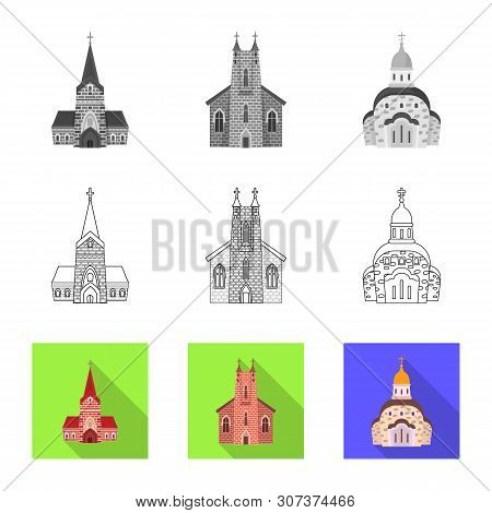 Vector Design Of Cult And Temple Logo. Set Of Cult And Parish Stock Vector Illustration.