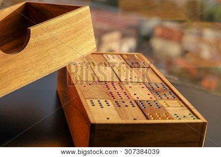 Old Chinese Game Mahjongg On  Black Background.
