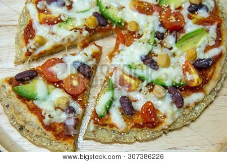 Italian Pizza, Vegetables, Ingredients Background. Pizza Is Cooking In The Oven. Pizza Menu.